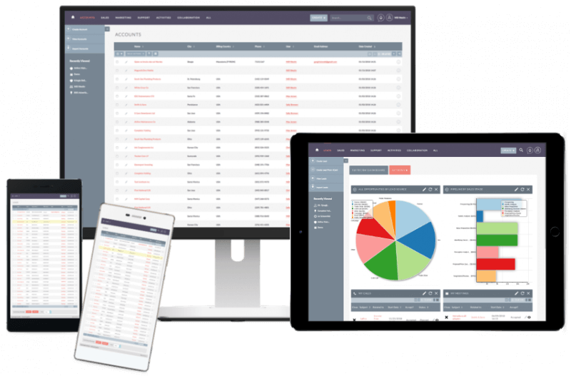 пользовательский интерфейс SuiteCRM на различных типах устройств