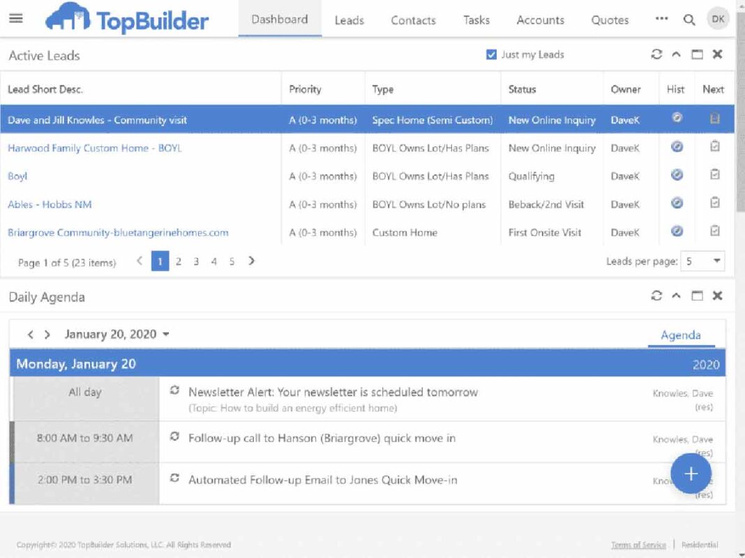 список лидов в TopBuilder